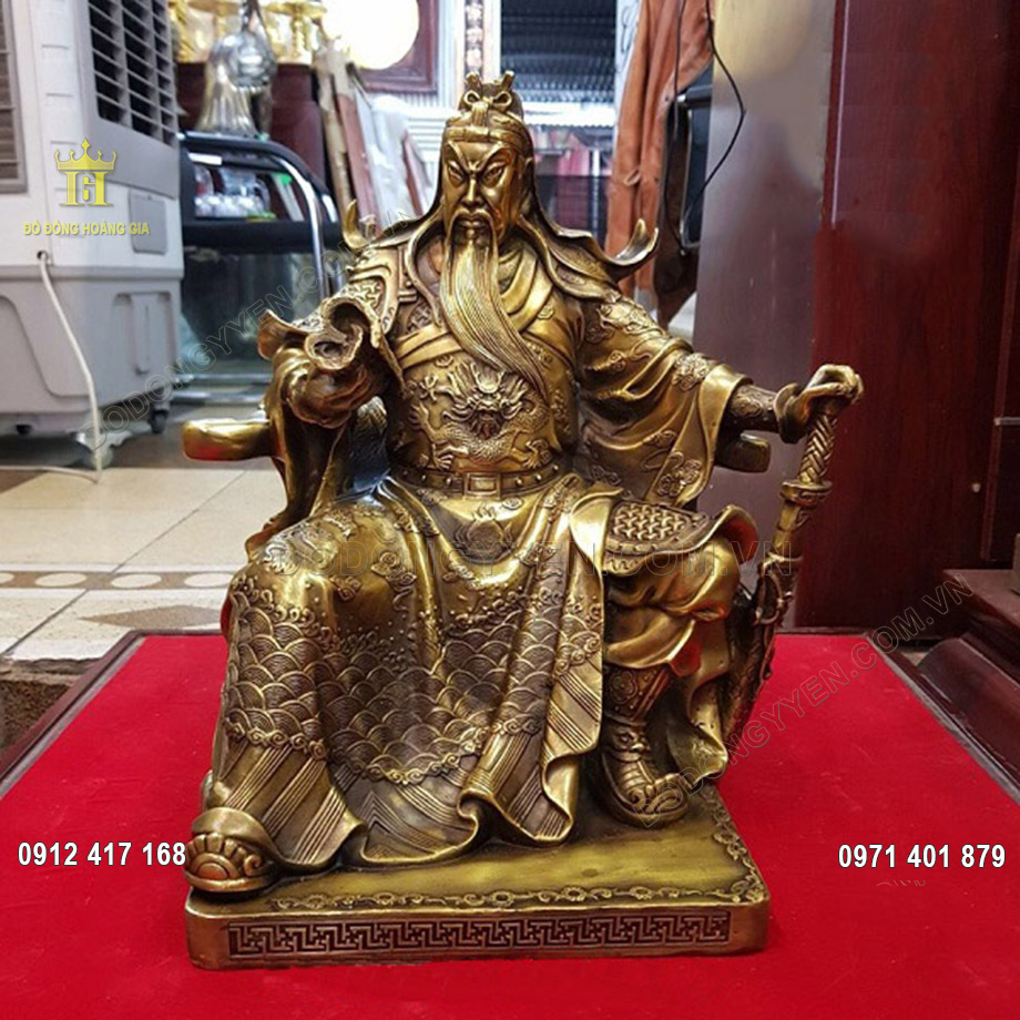 Tượng Đồng Quan V&acirc;n Trường Ngồi Hổ Trướng